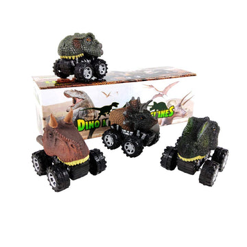 DINOBROS Pull Back Dinosaur Car Toys 4 Pack Dino Toys for 3 Year Old Boys and Toddlers T-Rex Dinosaur Games Monster Trucks