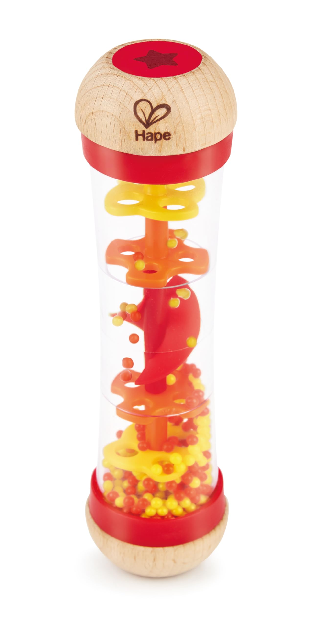 Hape Beaded Raindrops | Mini Wooden Musical Toddler Instrument, Shake & Rattle Rainmaker Toy, Red, L: 2, W: 2, H: 7.9 Inch