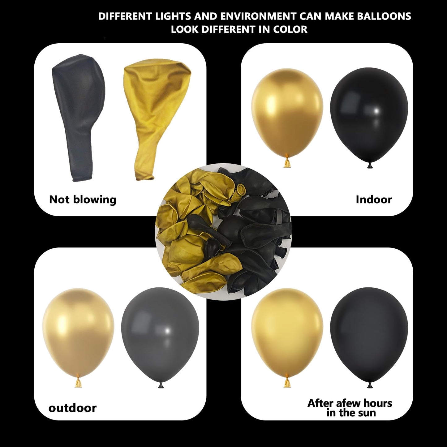 Black Gold Balloons Garland Arch Kit, 134Pcs Metallic Gold And Black Balloons With Different Size For Graduation, Birthday, Anni