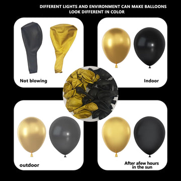 Black Gold Balloons Garland Arch Kit, 134Pcs Metallic Gold And Black Balloons With Different Size For Graduation, Birthday, Anni