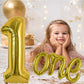 TONIFUL 40 Inch Giant Gold Number 1 Balloon,Mylar Foil Script Cursive Letter 1 Balloon Banner for Boys Girls Kids First Birthday