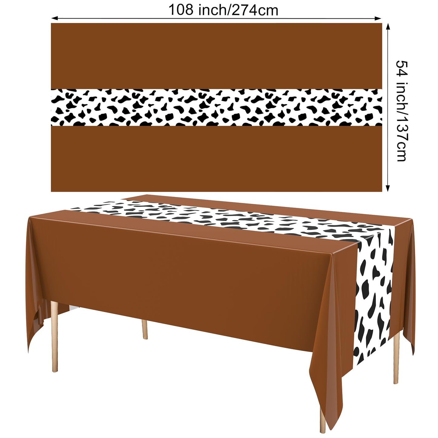 Remagr 54 x 108 Inch Cow Tablecloth for Party Decor Western Table Cloth Cowboy Print Plastic Rustic Table Runner Highland My Fir