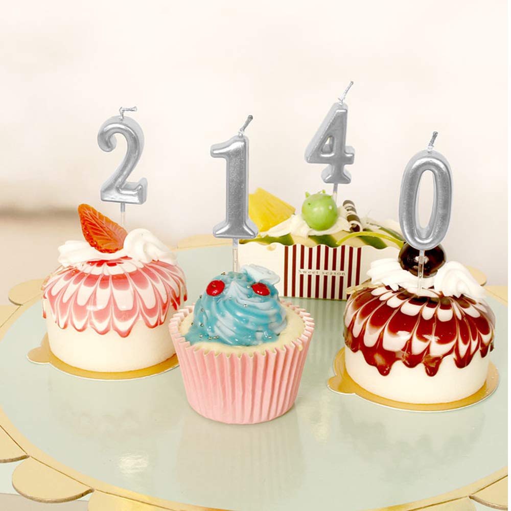XNOVA Birthday Candles Ten Years Silvery Happy Birthday Number 0 Candle for Cake Topper Decoration for Party Kids Adults Numeral