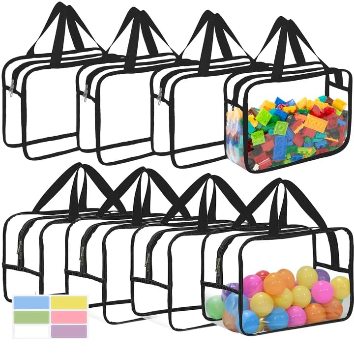 8 Packs Large Toy Storage Bags with Labels, Reusable Clear PVC Board Game Storage, Travel Waterproof Organizer Bags with Zipper 