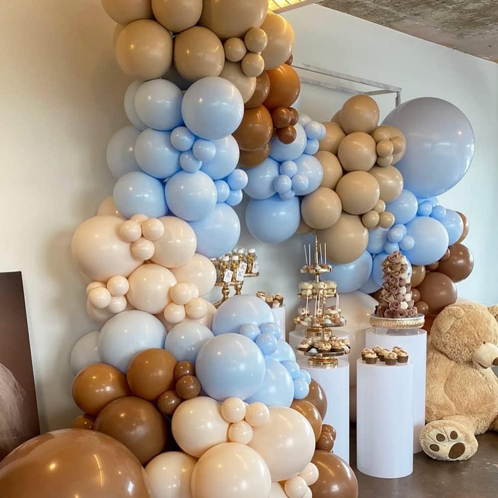 Blue Brown Balloons Set, 60 Pcs Slate Blue Macaron Blue Cream Beige Party Balloons And Retro Brown Coffee Latex Helium Balloons,