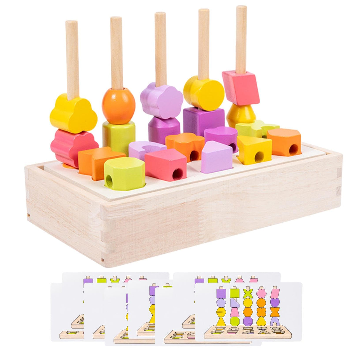 STYLEHEAVEN Wooden Beads Sequencing Toy Lacing Beads for Holiday Gifts Preschool 2 3 4 5