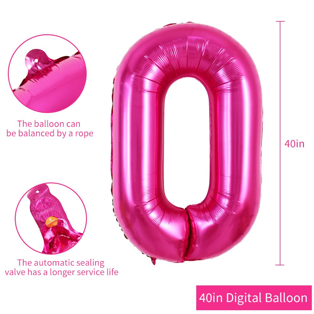 Toniful 40 Inch Hot Pink Large Numbers Balloon 0-9 Birthday Party Decorations,Foil Mylar Big Number 0 Balloon Digital 0 For Birt