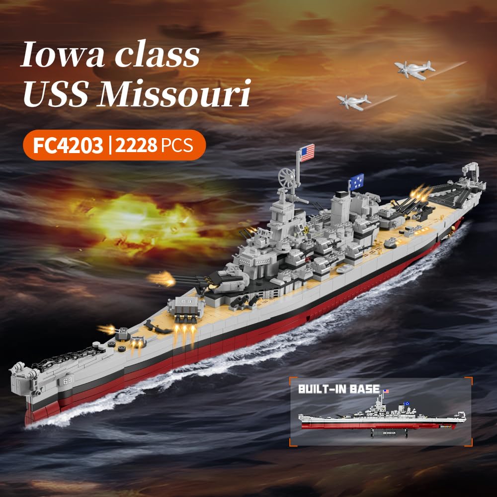 MISINI M6320 WWII Battleship Building Kit, 2228 PCS USS Missouri Model, ABS Toy Gift for Adults