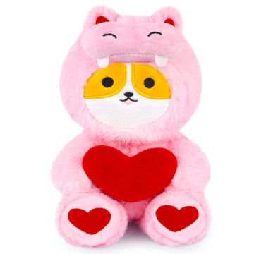 Jizwpoom Dog Plush - Corgi Stuffed Animal, Red Heart With Hippo Costumen Toys Doll Party Decor, Valentines Day Birthday Gifts For Kids, Gift For Girlfriend Boyfriend