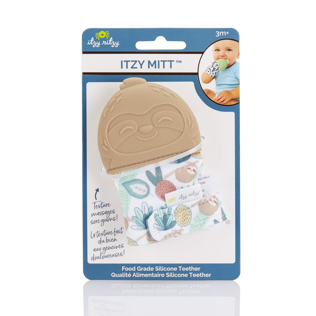 Itzy Ritzy Silicone Teething Mitt - Adjustable Crinkle Sound Toy for Infants - 1 Count - Sloth