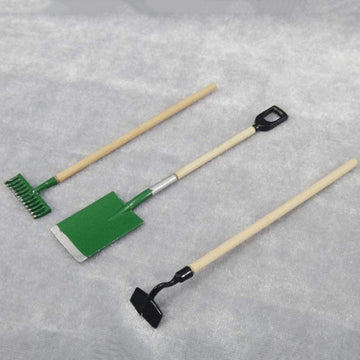 Supvox 3Pcs Miniature Garden Tools 1:12 Mini Garden Rake Zen Shovel Model Early Educational For Children Kids