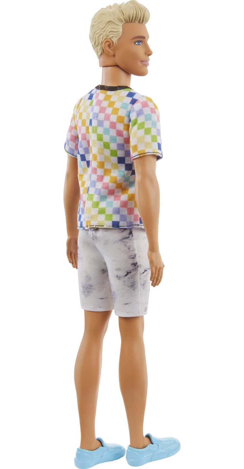 Barbie Ken Fashionistas Doll #174 With Sculpted Blonde Hair Wearing A Surf-Inspired Checkered Shirt, Stone Wash Denim Shorts & W