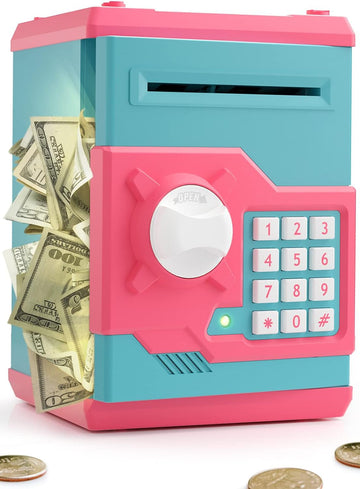 Playsheek Piggy Bank For Girls Boys Large Electronic Money Coin Banks With Password Protection, Automatic Paper Money Scroll Sav