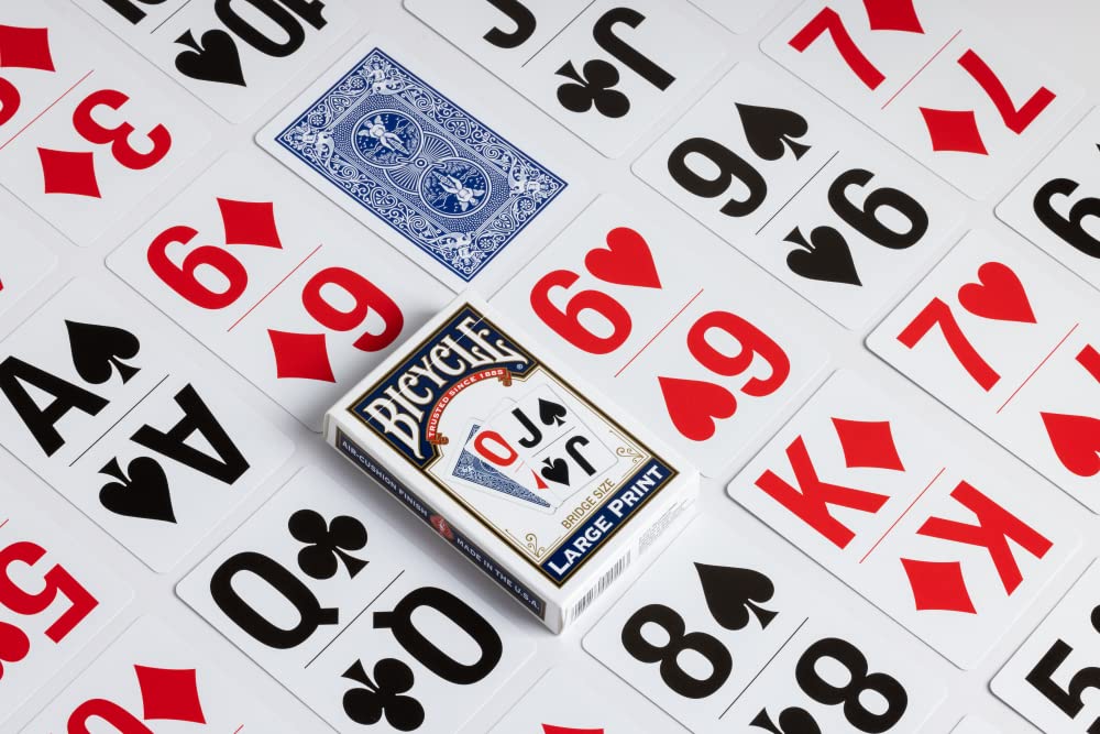 Bicycle Large Print Bridge Size Playing Cards - Easy-To-Read Deck For Seniors - Red Or Blue