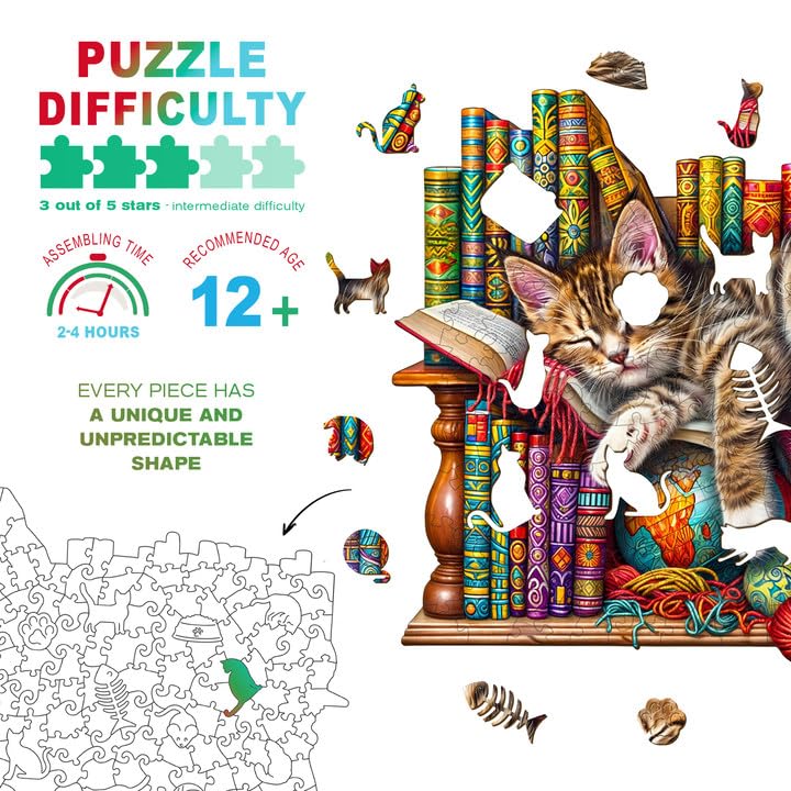 Wooden Cat Puzzles - Unique Shaped Wooden Jigsaw Puzzles For Adults - Dreamy Cat Wooden Puzzles - Animal Wooden Puzzle Creative