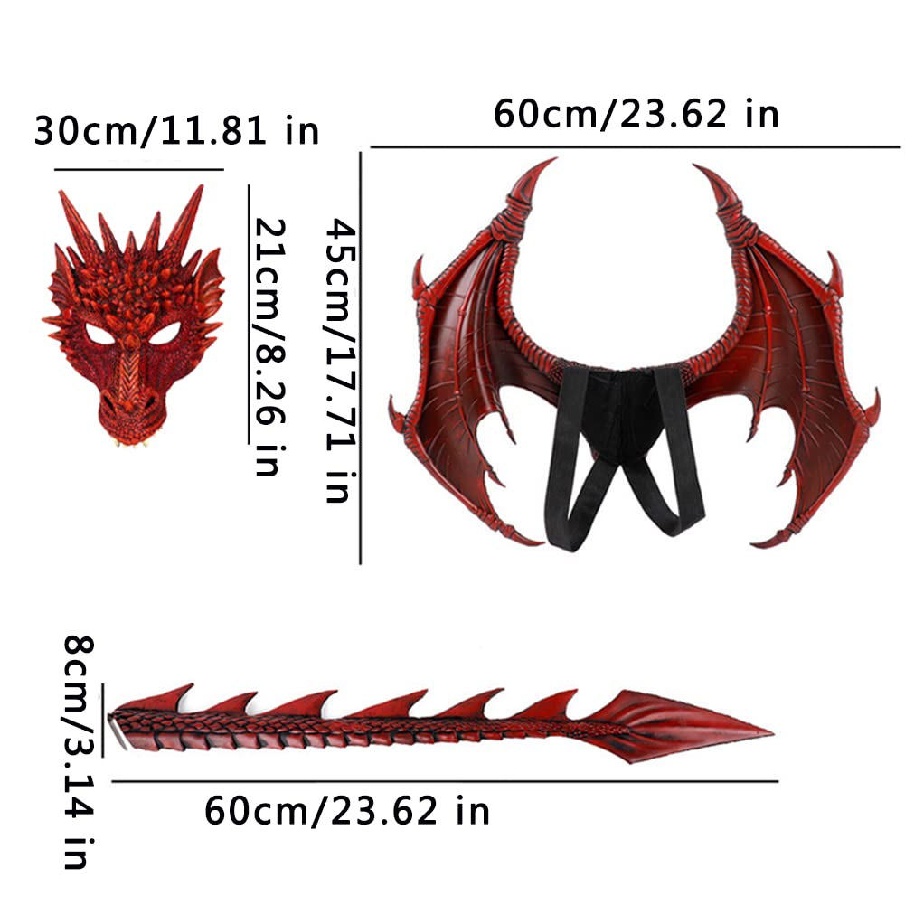 Crtepst Dragon Costume For Kids Boys Girls, Dragon Wing Tail Mask Set,Halloween Dinosaur Cosplay Set For Child (Blue Purple)