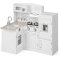 Costzon Kids Corner Kitchen Playset, 8-In-1 Wooden Play Kitchen Toy Set W/Realistic Microwave, Oven, Stove, Refrigerator, Water