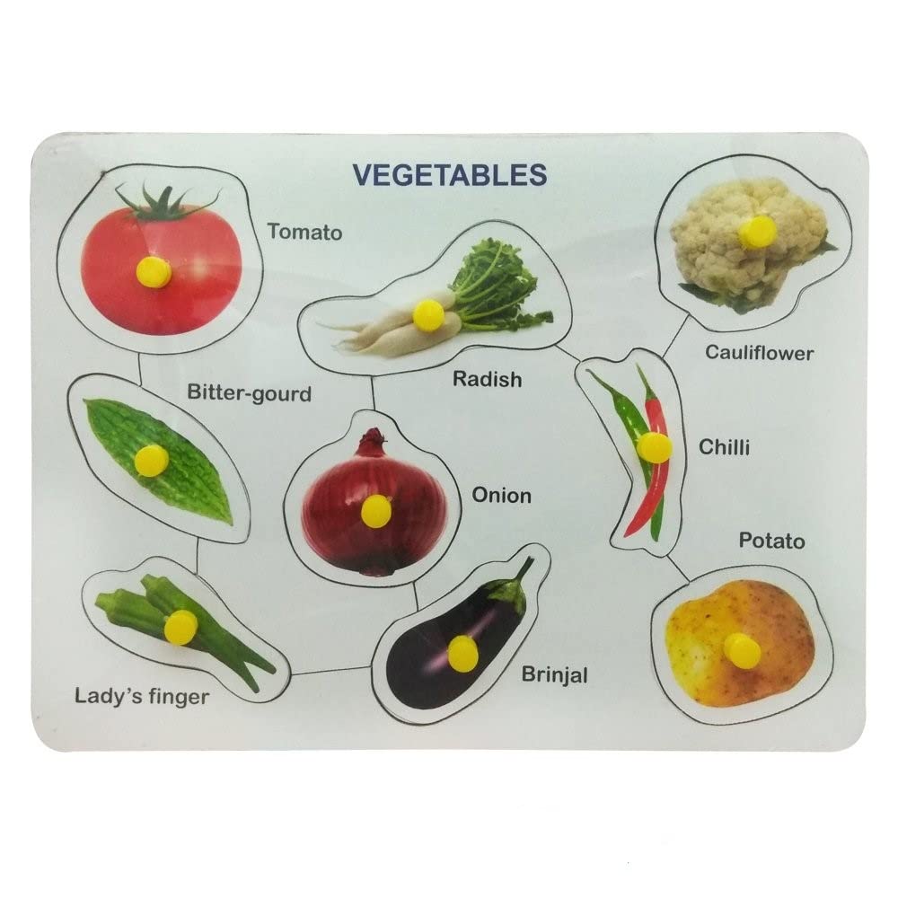 Shreenik Wooden Colorful Vegetable Learning Educational Puzzle Board for Kids with Knobs, Educational Learning Wooden Board Tray