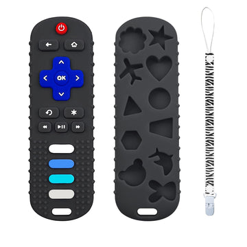 Ersihua Silicone Teething Toys For Babies, Remote Control Shape Silicone Teethers, Cute Chew Toys For Boys And Girls,Bpa Free Teether Early Educational Sensory Toy Black-Single