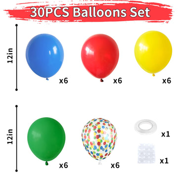 Dagelar Red Yellow Blue Balloons, Rainbow Assorted Latex Balloons, Red Blue Green Yellow With Colourful Confetti Balloons, For B
