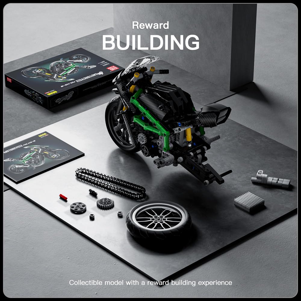 Mould King Kawasaki Ninja H2R Motorcycle Kit Building Sets, 23002 Ninja Bike Model Kit Building Kit, Kawasaki Moto Building Toys, Model Motorcycle Kits For Adults And Kids 14+(639Pcs)