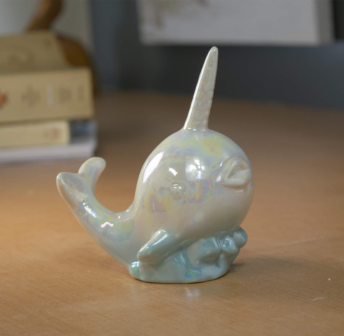 Sea Creations Ceramic Narwhal Figurine Teal And White 5'' Perfect For Any Room Decor