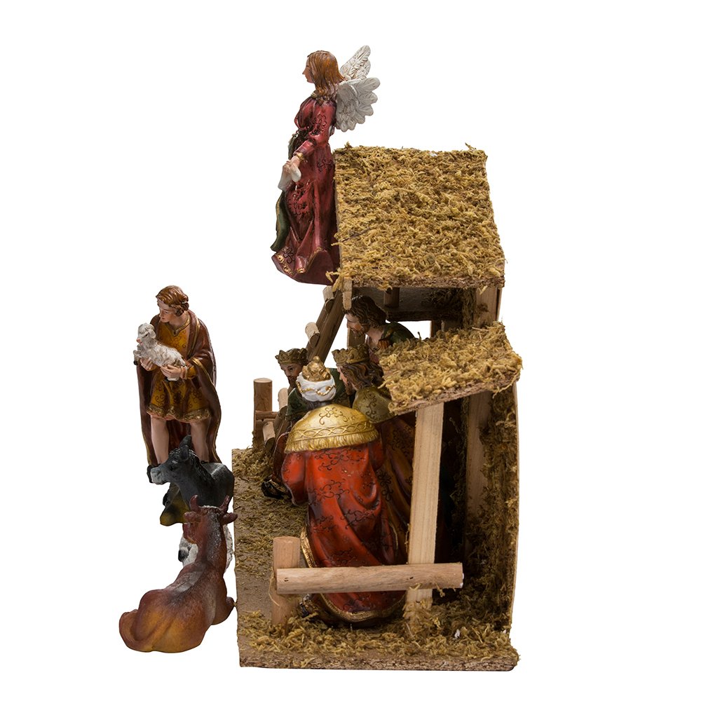 Kurt Adler 12-Piece Nativity Set With Wooden Stable