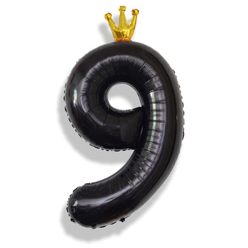 40 Inch 9 Balloons Number, Black Crown Giant 9Th Birthday Party Number Balloons 0-9 Set, Self Inflating Balloons For Girls Men 9