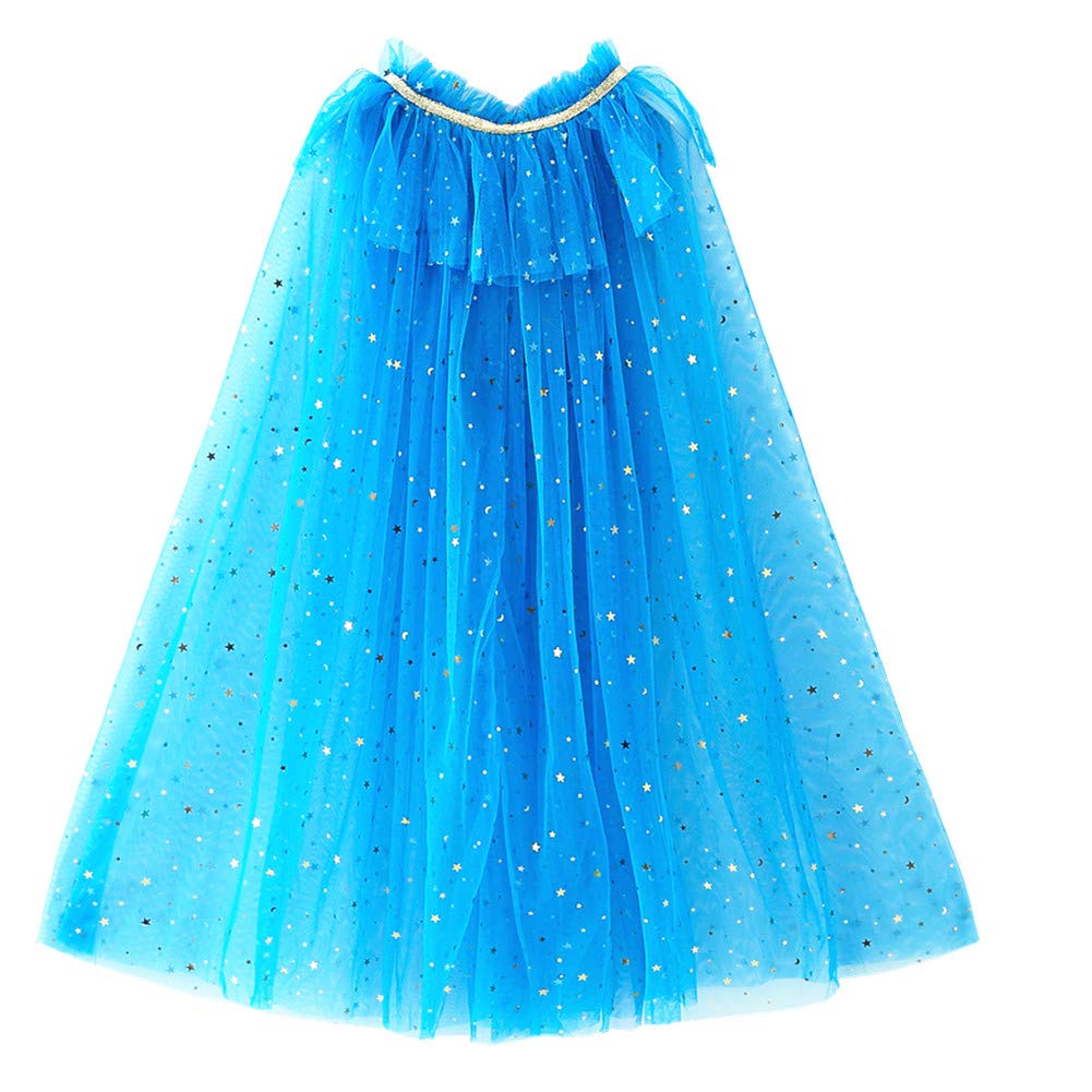 Lovely Mermaid Girls Cape Cloak Princess Shining Halloween Christmas Dress Up Birthday (Blue)