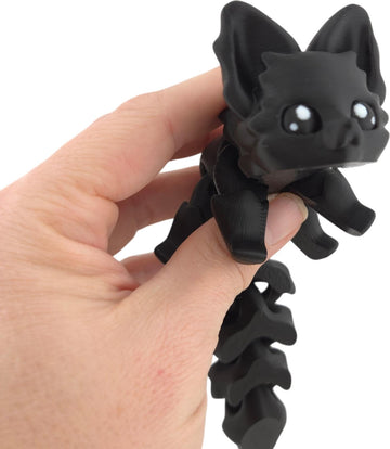 Cute Fox Desk Buddy, Articulated 3D Printed Fidget, 7.5 Inches, Authorized Seller (Black)