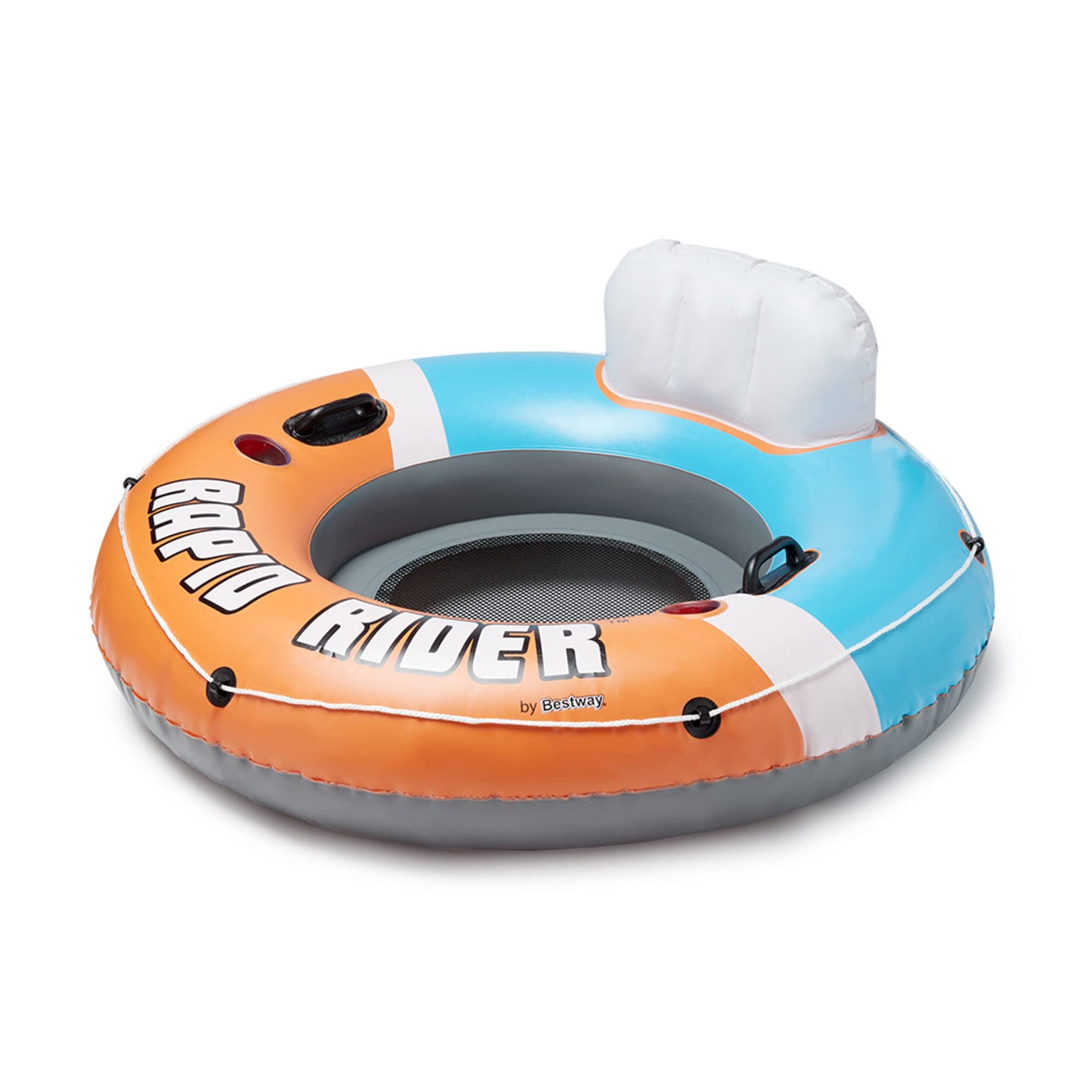 Bestway Hydro-Force Rapid Rider Inflatable River Tube Water Float For 1 Person With Built-In Backrest, Handles, And Cupholders, Orange