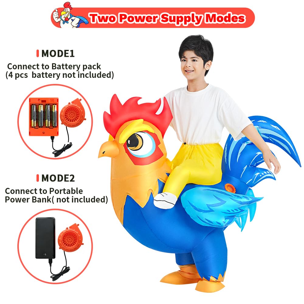 Jurosaica Inflatable Chicken Costume Kids Riding Rooster Ride-On Blow Up Halloween Costume For Boys Girls