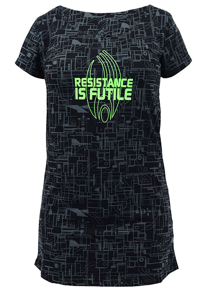 Star Trek Resistance Is Futile Glow Ladies Sleep Shirt  Black  Medium