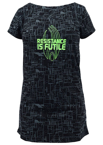 Star Trek Resistance Is Futile Glow Ladies Sleep Shirt  Black  Medium