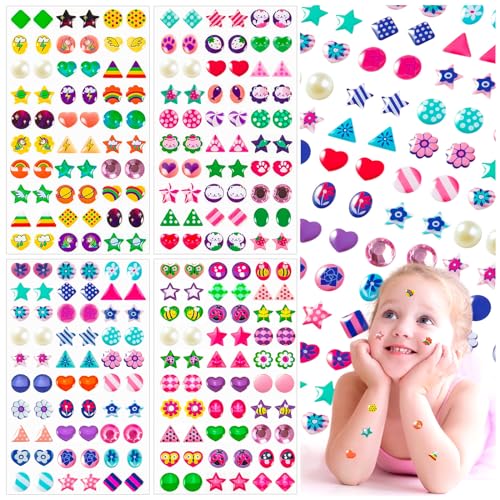 KXCOFTXI 240PCS Sticker Earrings for Girls, Self-Adhesive 3D Crystal Gems, Multicolour