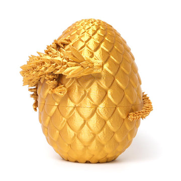 Flavery Dragon Egg - Gold - 3D Printed Egg With Flexible Pearly Sheen Dragon Inside, 3D Printed Surprise Gift, Articulated Drago