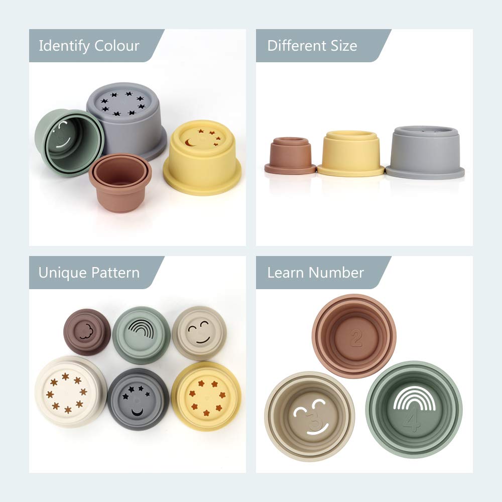 Mini Tudou 8 Pcs Stacking Cup Toys, Nesting Cups Toy, Baby Bathing Toy & Building Toy For Early Educational Develop Montessori Toy For 6 Month+ Boys & Girls