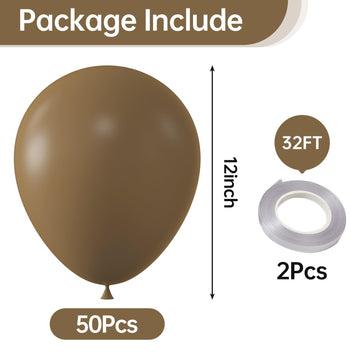 Kalor 12 Inch Retro Brown Balloons, 50 Pcs Latex Helium Balloons For Kid'S Birthday Party, Baby Shower, Wedding, Graduate Party Decorations