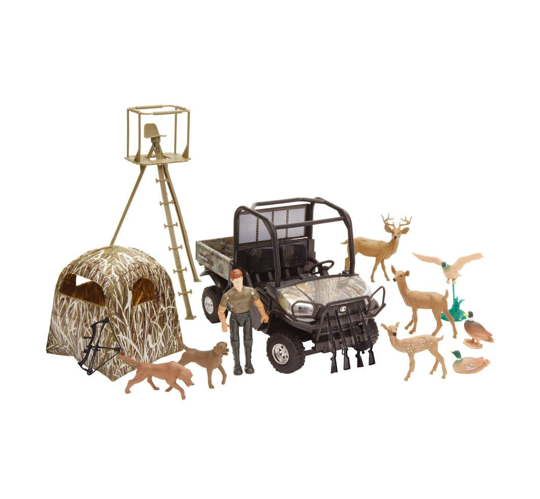 New-Ray Kubota Hunting Playset - RTV-X1120D 1:18 Scale, Green, Cast Iron Model 33253
