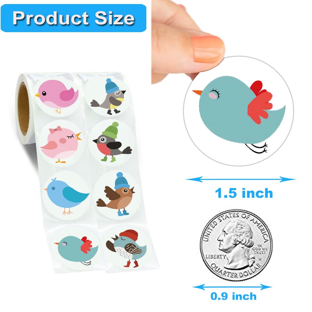 Hohamn 600 Pcs Bird Stickers for Kids Teachers 1.5 Inch 16 Styles Cute Bird Stickers for Kids Bird Theme Party Favors School Rew