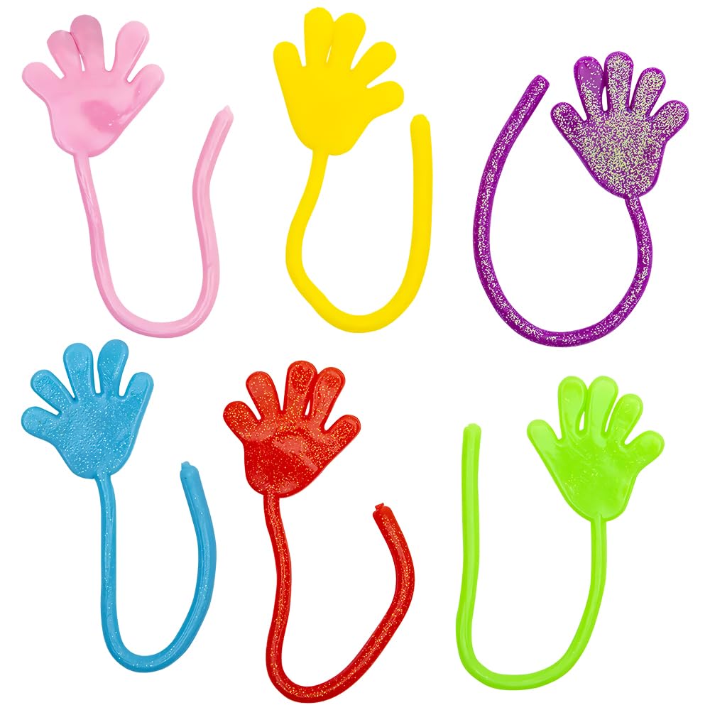 Rhode Island Novelty Glittery Sticky Hands - 12 Pack, Assorted Colors, Synthetic Material, Model SKGLHA7