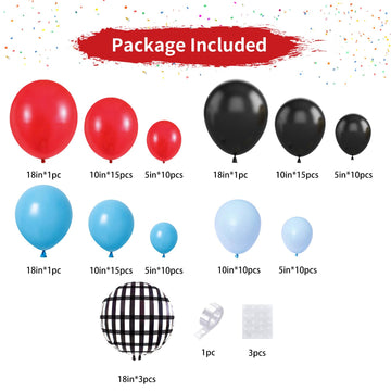 Race Car Balloons Arch Garland Kit Red Blue Black Checkered Flag Foil Balloon Racing Car Theme Two Fast 2Nd Birthday Race Car Theme Party Decorations Supplies For Boys