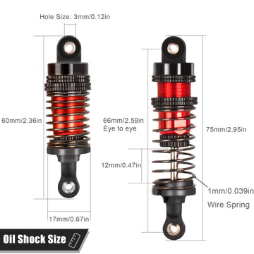 RcThjia Oiled Shocks Upgraded 66mm/72mm Aluminum Oil Shock Absorber Set for 1/12 1/14 1/16 RC Cars - Compatible with WLtoys 1440