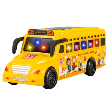 Funblast School Bus Toy For Kids, Friction Powered Push And Go Mini School Bus With 3D Flashing Light And Sound For Kid, Musical