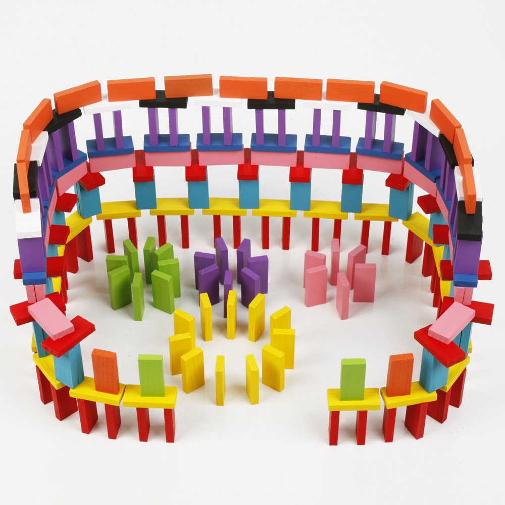 Pulsbery 100 Piece Colorful Wooden Domino Block Set For Kids Educational And Learning Activity Game Play Toy Best Birthday Gift 