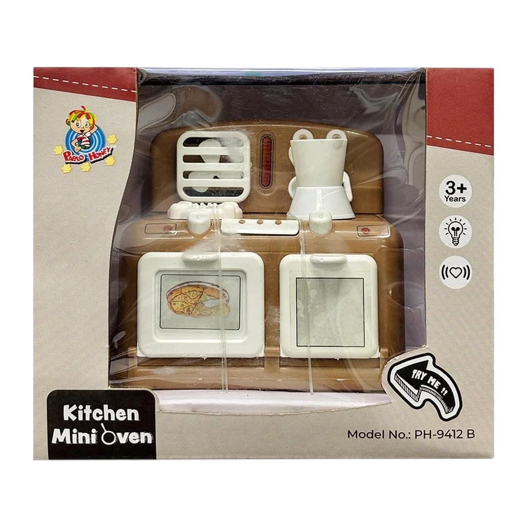 Kids Kitchen Appliances Toy Set with Light & Sound Effects (Mini Oven Household Play Set (Brown))