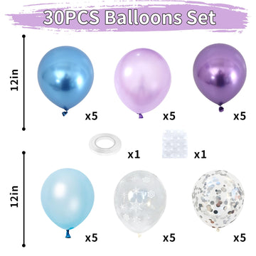 Dagelar Frozen Balloons Set, Pearl Purple Blue Metallic Purple Blue Snowflake Latex Balloon With Silver Confetti Balloons For Wi