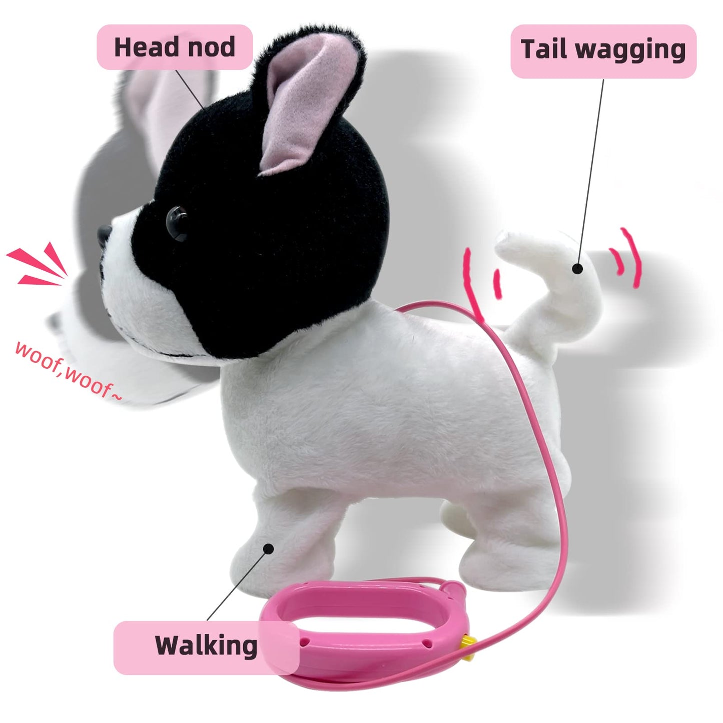 Yh Yuhung Walking French Bulldog Puppy Stuffed Animal With Remote Control Leash, Walking And Barking Bulldog On Leash Toy, Electronic Dog Toy For Kids Age 3-5