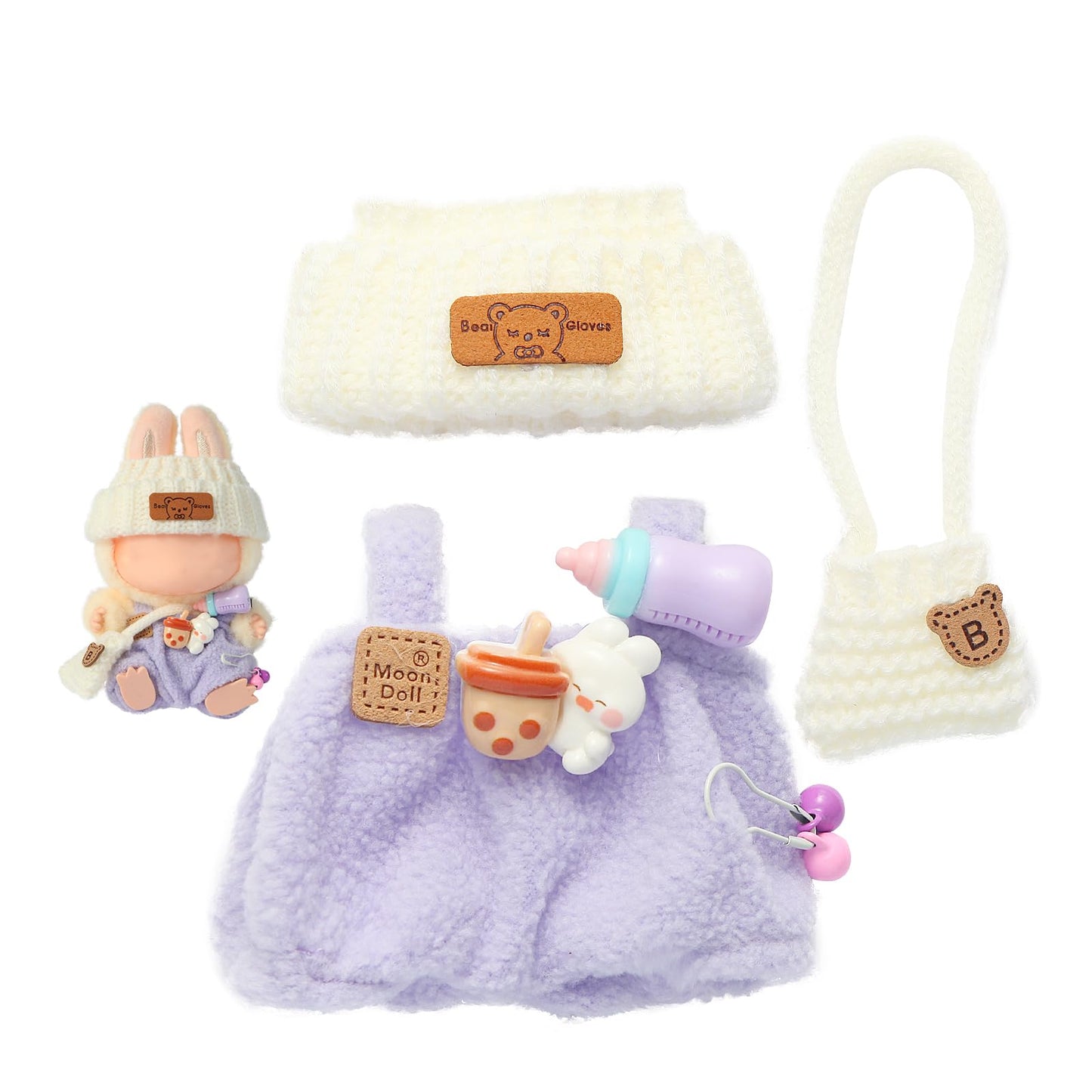Ciunura 2025NEW Trendy Purple Clothes for bubudoll Designed for bubuclothes  Multiple Stylish Outfit for 5.9-6.7in Doll  Can Be Used to Change Clothes for Your15&17cm Dolls(Purple Overalls 3pc Set)