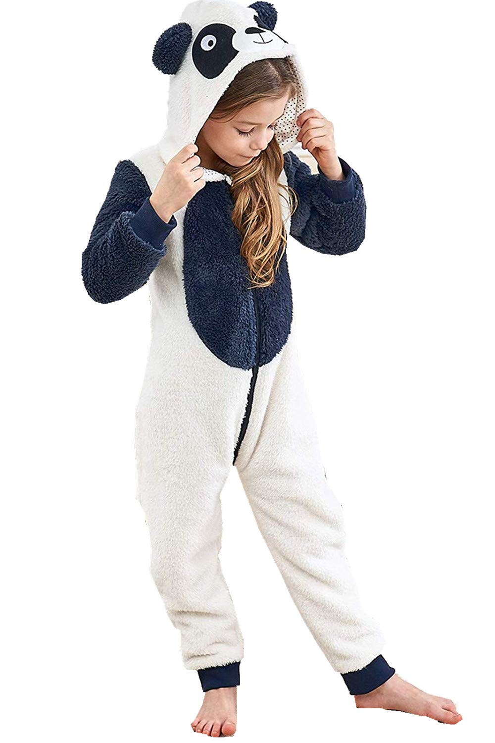 Blackhaus Children Animal Tiger Panda Cow Zebra Dragon Cosplay Costume Pajamas Sleepwear(Panda,7-8Year)